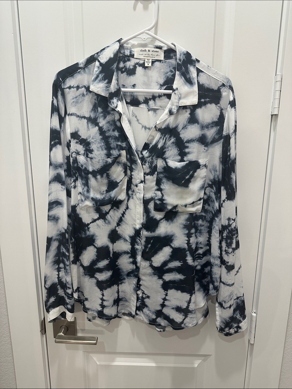 cloth & stone Blue and White Tie-Dye Button Front Shirt